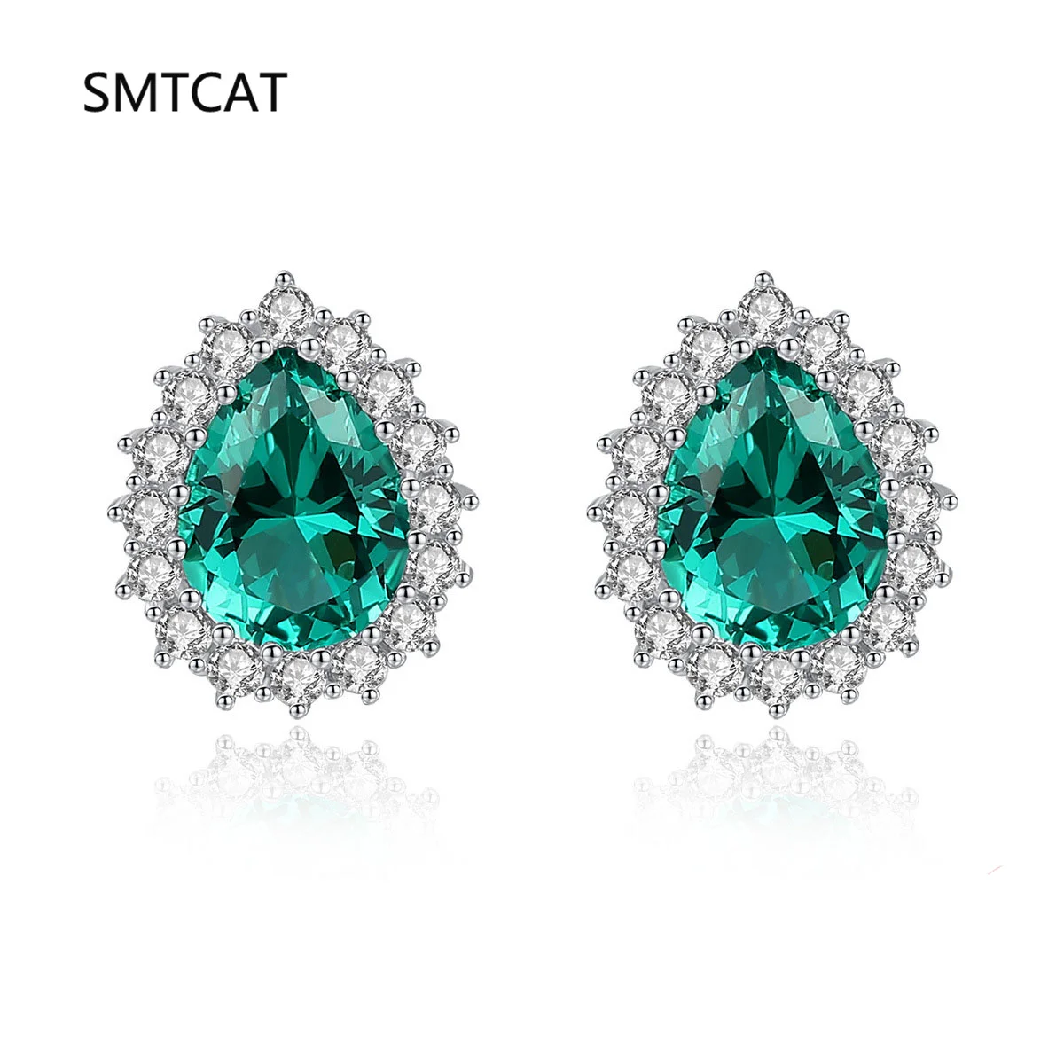 Pear Cut Green Simulated Nano Emerald 925 Sterling Silver Water Drop Stud Earrings for Women Fashion Statement Gemstone Jewelry