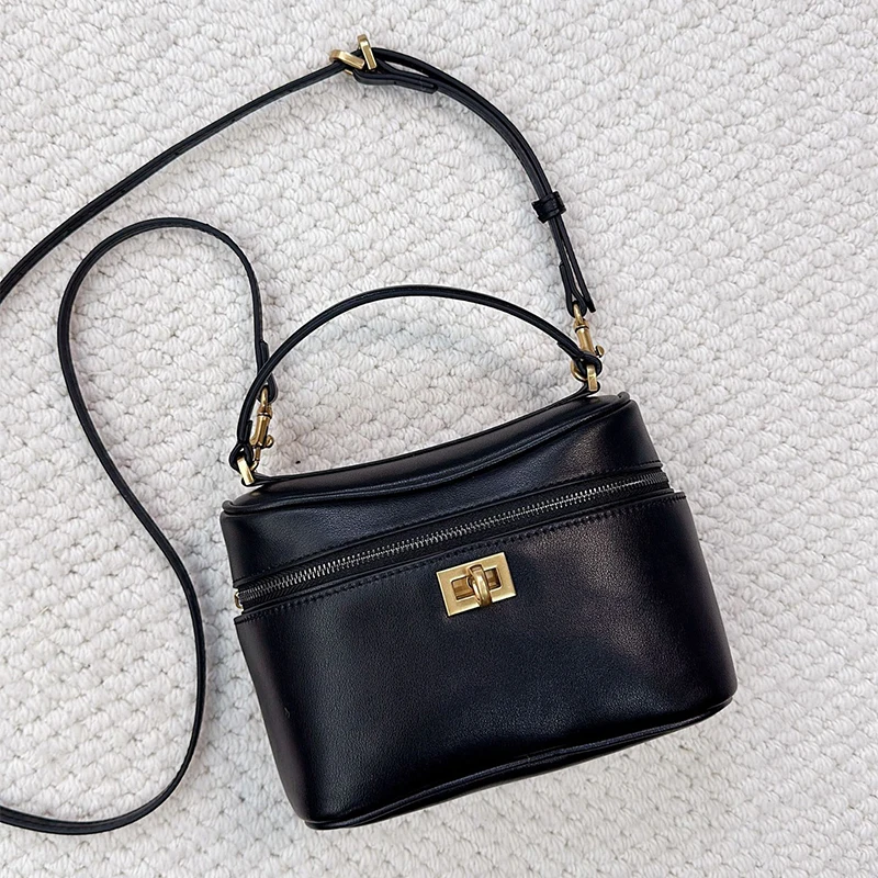 

Brand Design Shoulder Bag Top-grain Cowhide Box Handbag Women Portable Zippered Crossbody Bag Versatile Stylish Matte Square Bag