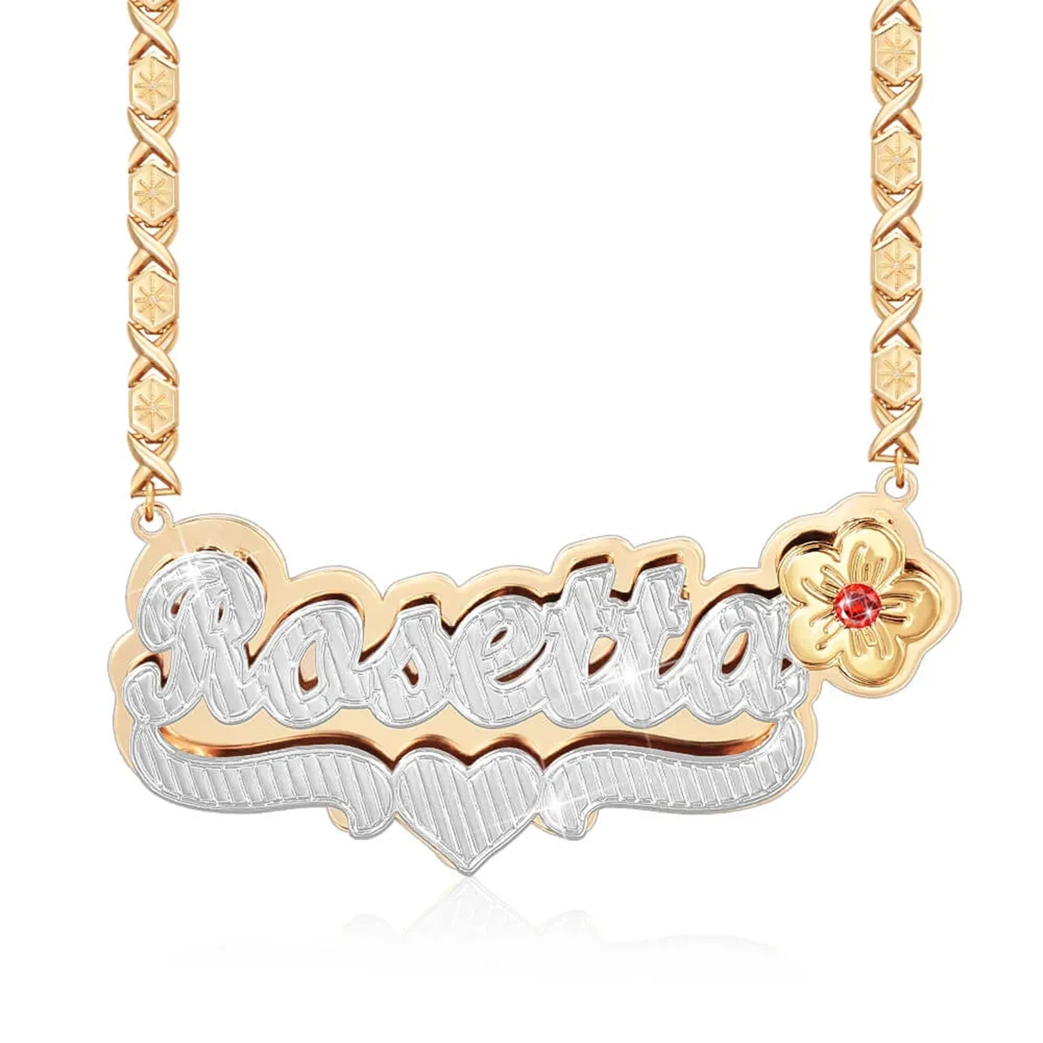 

Двухцветное ожерелье на заказ, персонализированные ювелирные изделия из нержавеющей стали с цветочным красным драгоценным камнем, уникальные модные ожерелья на Рождество