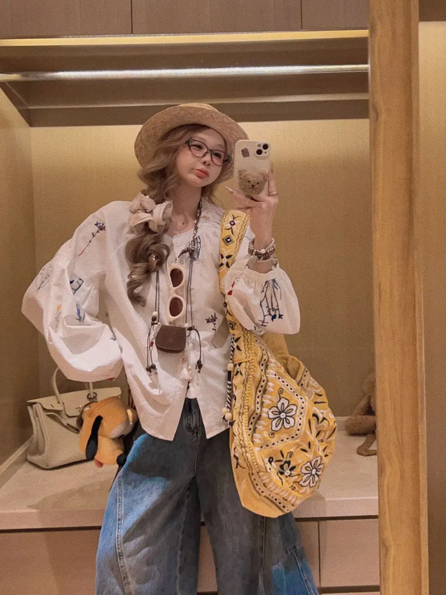 

Женская модная блузка Yukiss из тонкого хлопка с вышивкой, винтажным кукольным рукавом-фонариком и цветочным узором