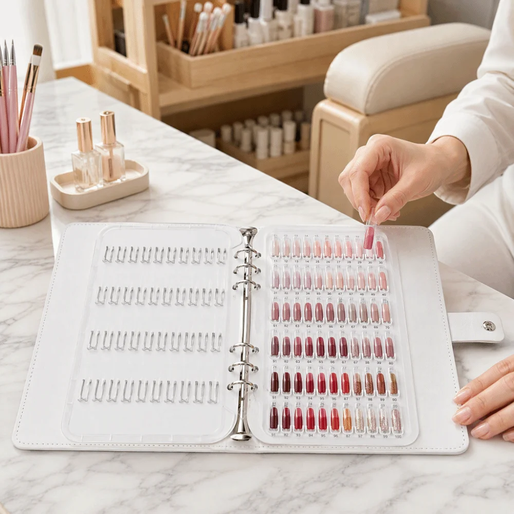 150pcs Transparent Nail Color Display Book Plastic Stainless Steel Nail Polish Color Chart Sturdy Detachable Nail Color Catalog