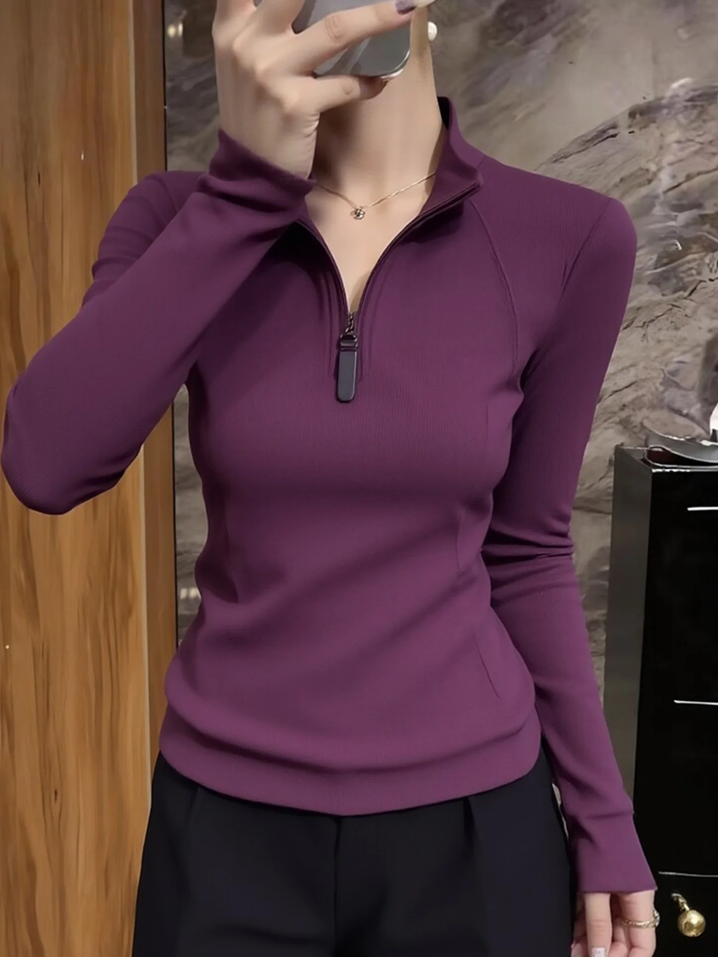 

Slim Fit Long Sve Sweatirt Women's Faion Design Casual Spring Versatile Simple Sle Commute Wind Korean Version Top