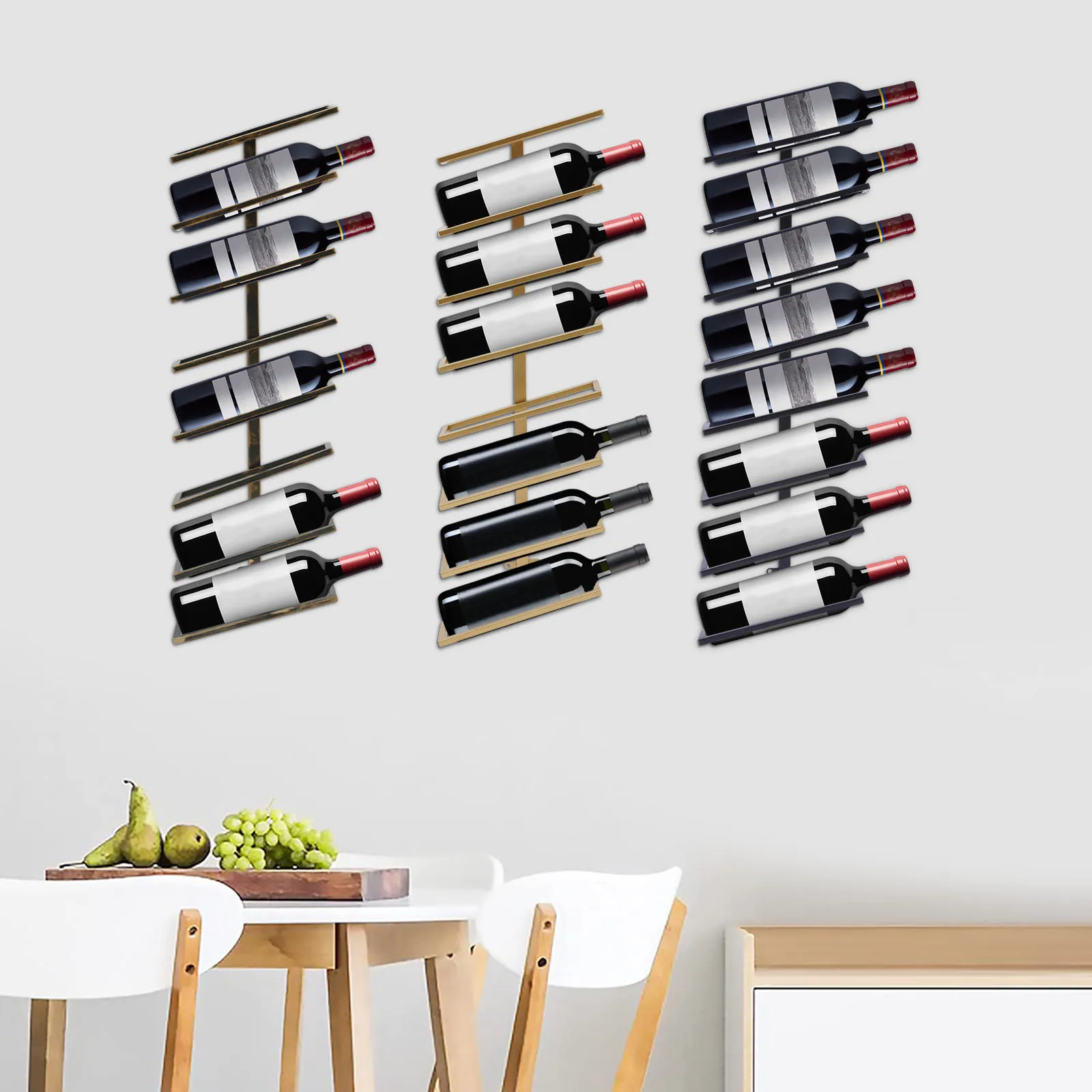 Metal Gold Wine Rack Bar Organizer Kitchen Wall Mount Holder 8 Bottles Holding Metal Wall Mounted Gold Wine Racks for 8 Bottles