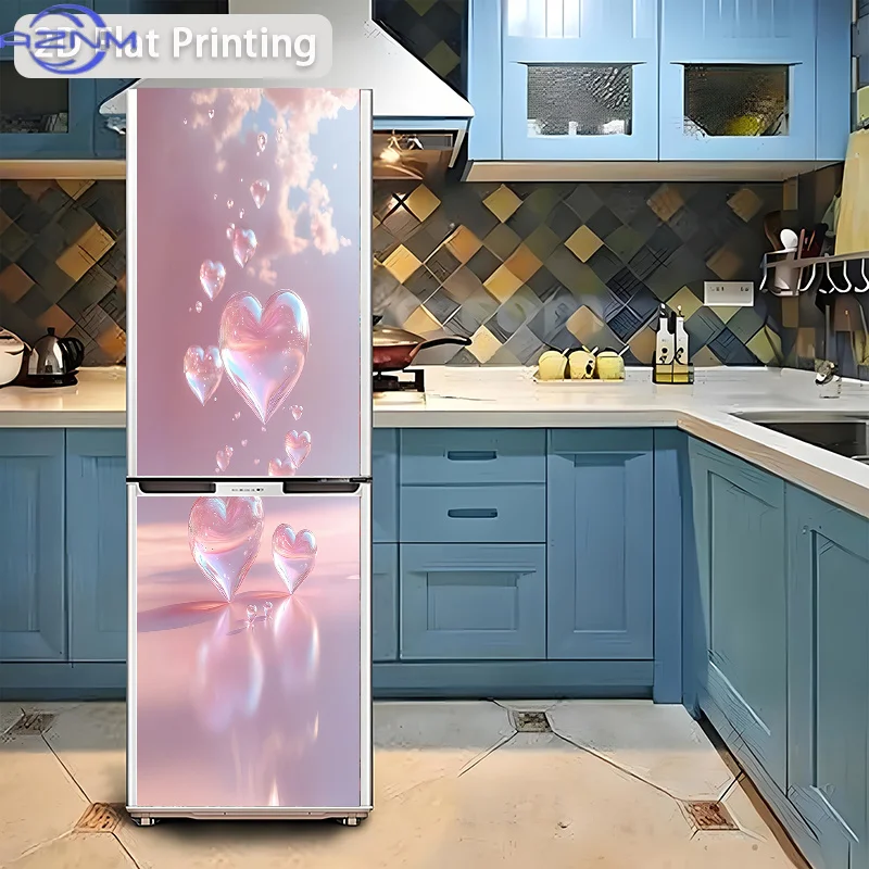 1pc 2D Flat Design Refrigerator Sticker, 23.62×70.87inch, Dreamy Heart-Shaped Bubble Wall Decal, Self-Adhesive Wallpaper for C