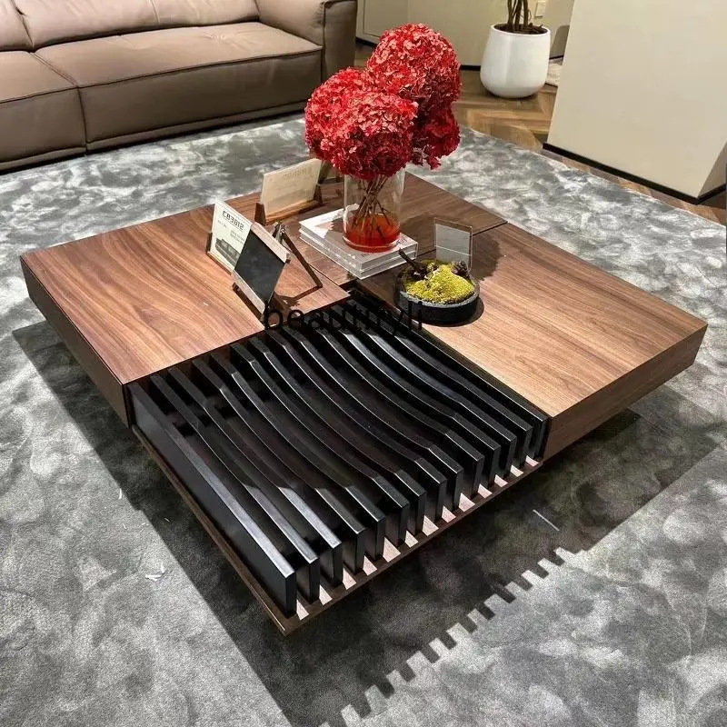 

Medieval walnut pattern coffee table modern light luxury living room home creative designer square solid wood coffee table