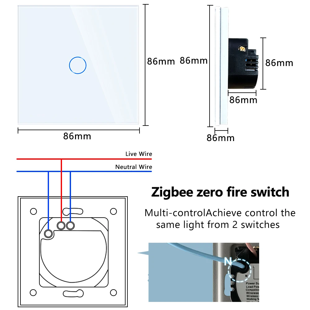 1/2/3 Gang Zigbee Smart Light Switch with Neutral Voice Control Wireless Wall Switch Work with Alexa Google Home Tuya Samrt Home