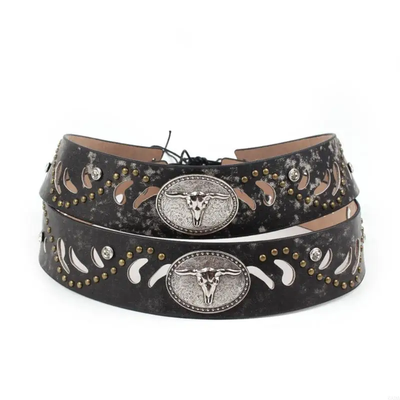 Removable Western Hat Accent with Distressed Texture, Cutout Pattern, Metal Trim, and Adjustable Rear Cord Tie Closure 6XDA