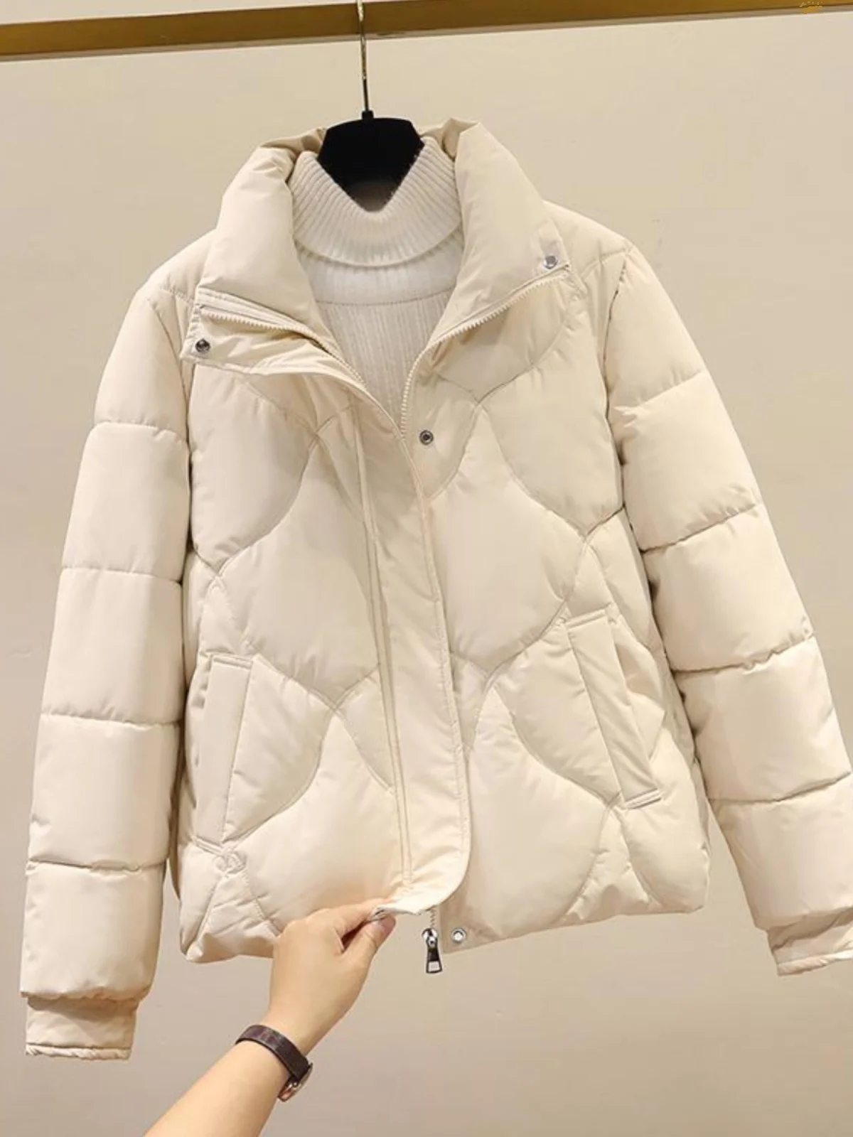 

Women's ort down Cotton Jaet Winter Thiened Loose Fit Stand Collar Coat Korean Sle Commute Faion Zipper ket