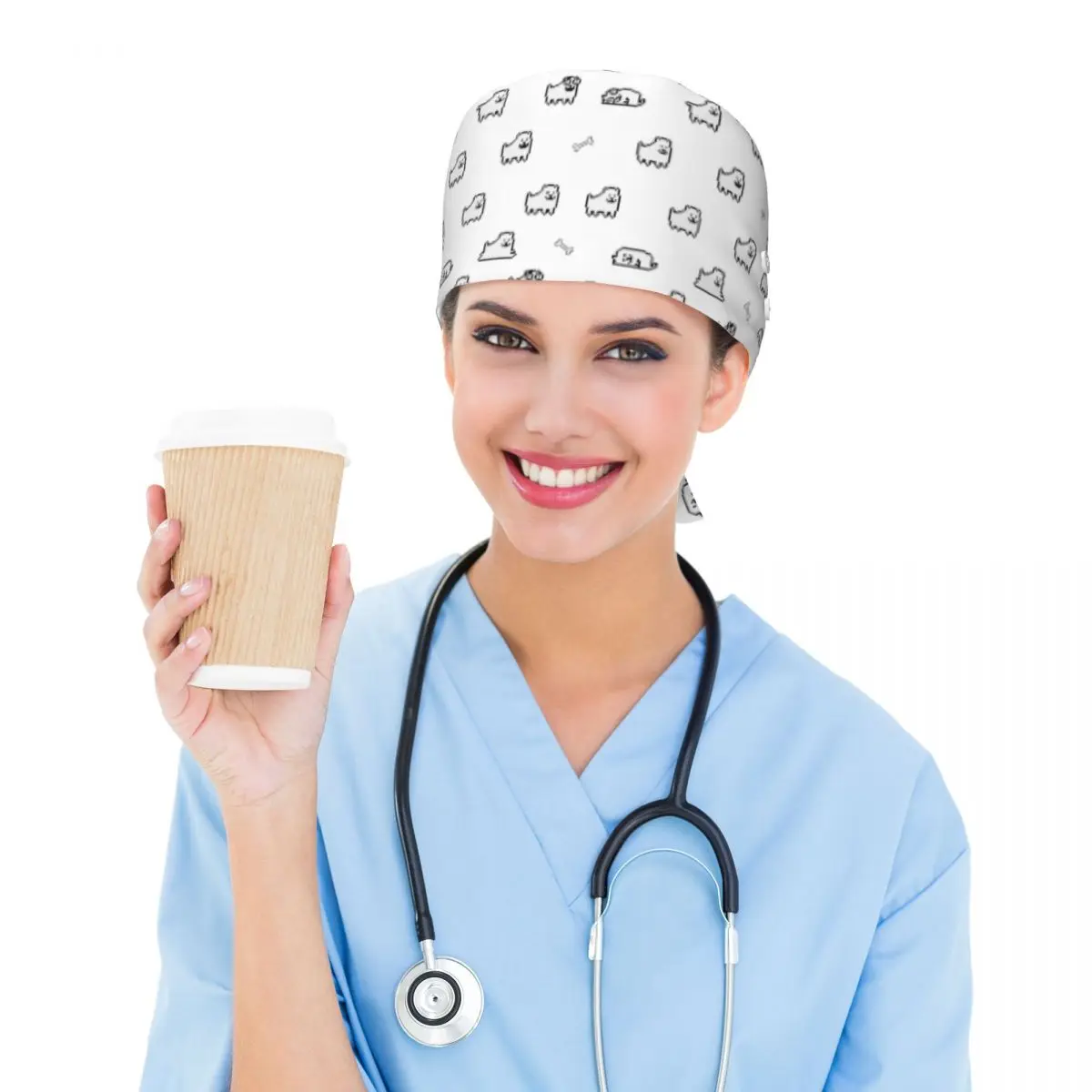 UNDERTALE ANNOYING DOG SEAMLESS PATTERN Scrub Hat Doctor Working Surgical Cap Men Women Adjustable Nursing Caps for Dentist