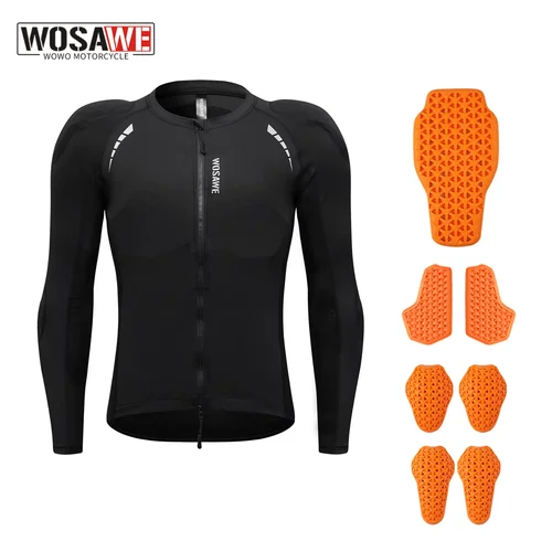 Imagen 1 del producto WOSAWE-Chaqueta de moto para hombre, ropa de moto negra transpirable de malla, ropa deportiva de verano para hombre, equipo de carreras