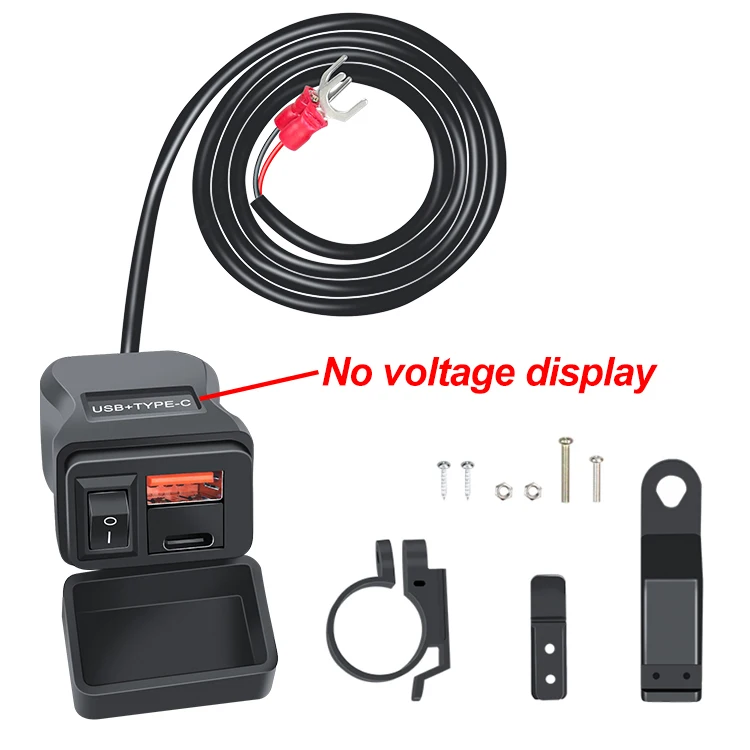 PD QC3.0 motorfiets USB snelle mobiele oplader Waterdichte Type C-poort Socket Connector met mobiele mobiele voltmeter Digitale lading