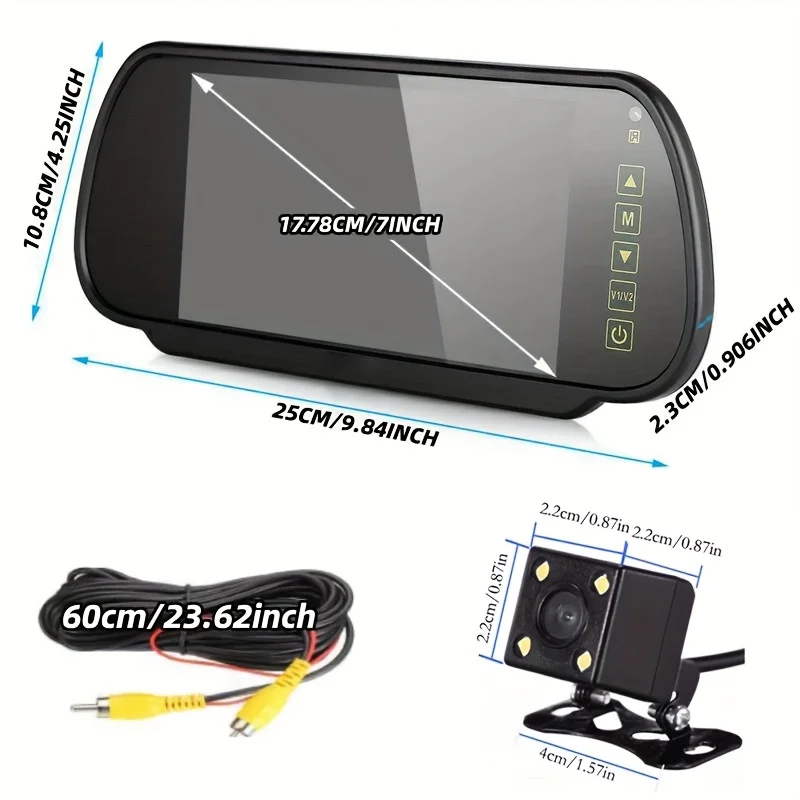 شاشة TFT LCD مقاس 7 بوصات مع كاميرا احتياطية للرؤية الليلية 4LED - سهلة التركيب، عرض لسيارات الدفع الرباعي والالتقاطات والمعسكر والجرارات والمركبات الترفيهية #2