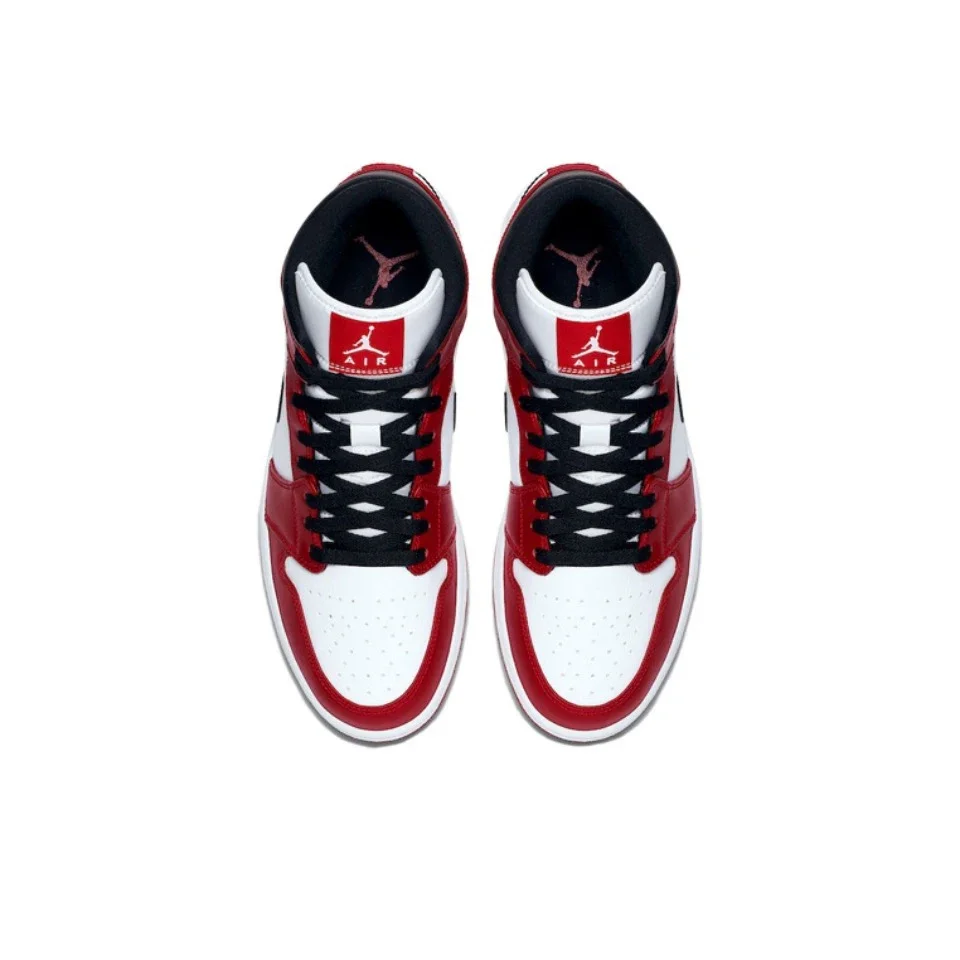 Original air jordan 1 mid 'chiquago' vermelho e branco para homem clássico retro tênis de basquete 554724 -173