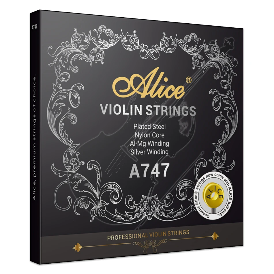 

Alice A747 Violin String Set Professional Use Plated Steel Nylon Core Al-Mg Winding Silver Wound for Violin Full Size To 4/4