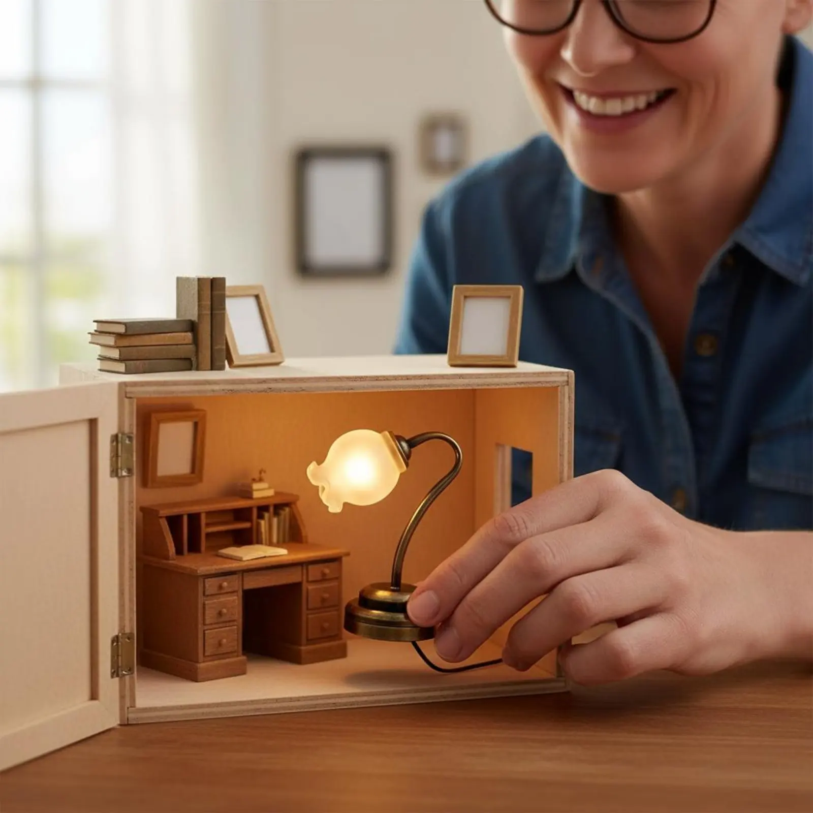 

Лампа в масштабе 1:12, светящаяся, для кукольного домика в масштабе 1:12, на батарейках, миниатюрная, с теплым светом, реалистичный дизайн, для любителей рукоделия.