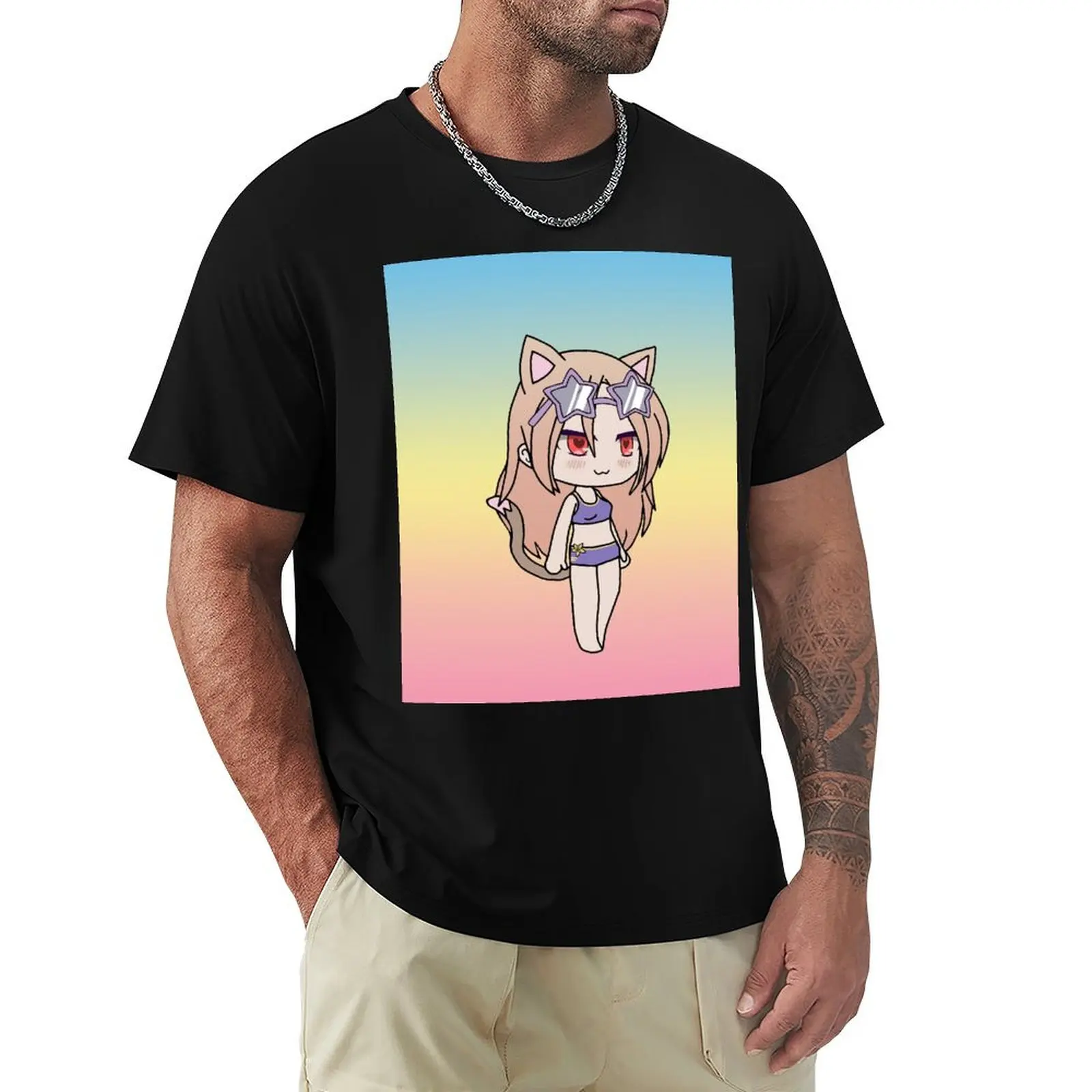 Gacha Life Cute Gacha Neko Girl Karin in swimsuit T-Shirt Large Size Casual Short Sleeve Top