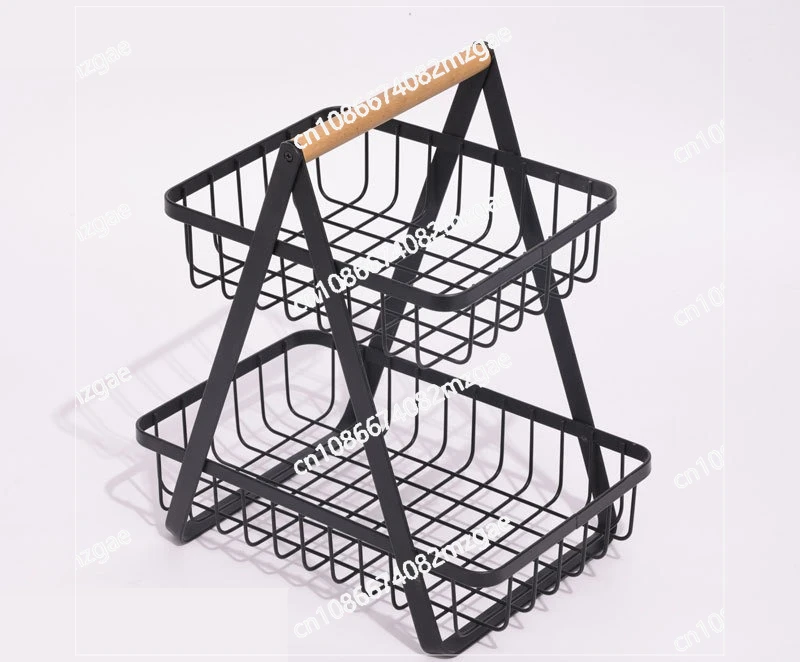 Iron Double Layer Multifunctional Storage Basket Desktop Shelf, Snack And Fruit Storage Table, With Two Layers Of Storage On Top