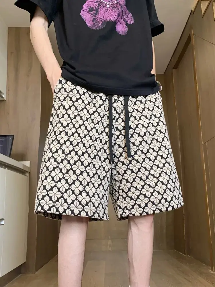 Men's Floral Plaid Beach Shorts Summer Lightweight Casual Loose Fit 5 Inch Inseam Board Shorts for Vacation Outdoor Wear