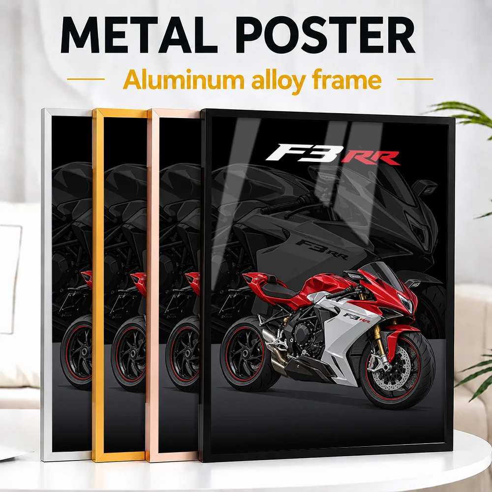 Italian F3 RR Pearl Shock Red And Ago Silver Motorcycle Framed Metal Poster Personalized Precision Machine Wall Art For Workshop