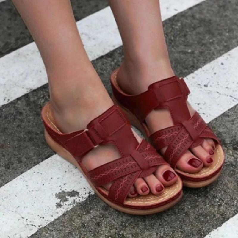 Women Summer Wedge Sandals Casual Open Toe Leather flip flop Platform Retro Anti-slip Wedge Slippers Vintage shoes sandalias