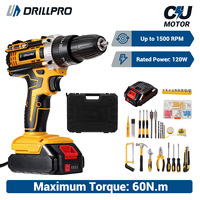Drillpro 10mm Chuck Cordless Electric Impact Drill 60N.m Cordless Electric Screwdriver Handheld Power Tool For 21V Battery