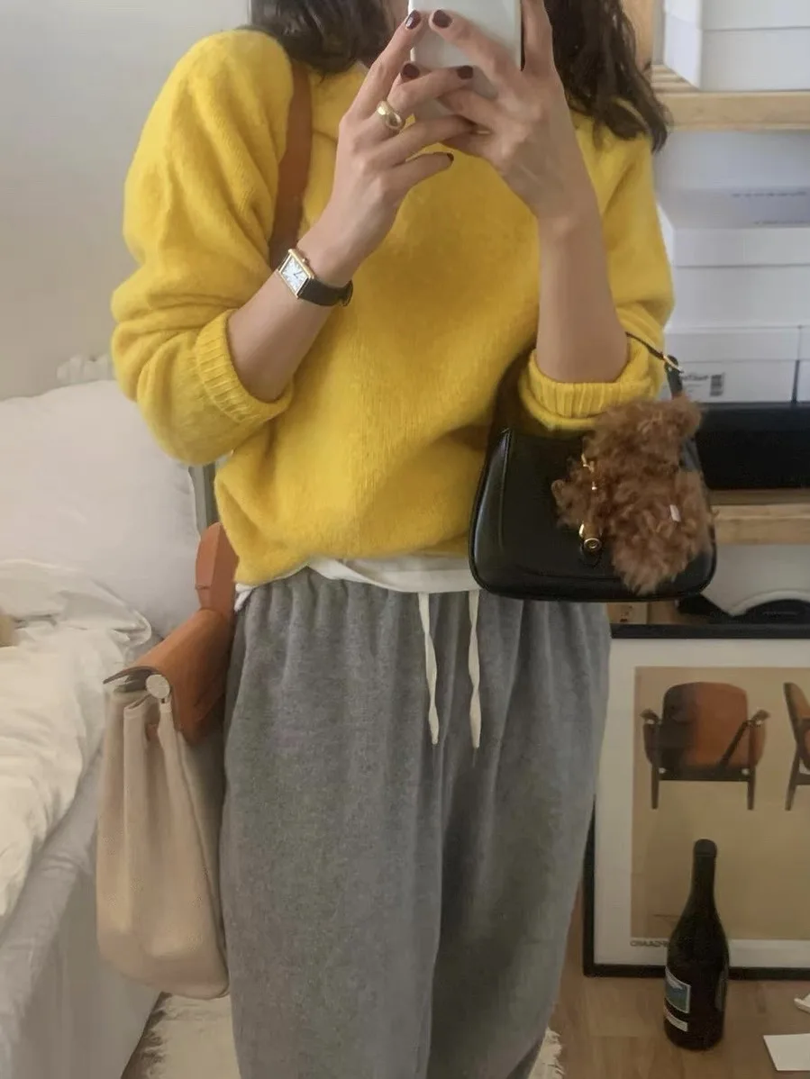 

Candy Miss Korean Sle Blogger round Ne Knitted Wool Sweater Loose Fit Sweet Sle Pure E-commerce S Autumn Season