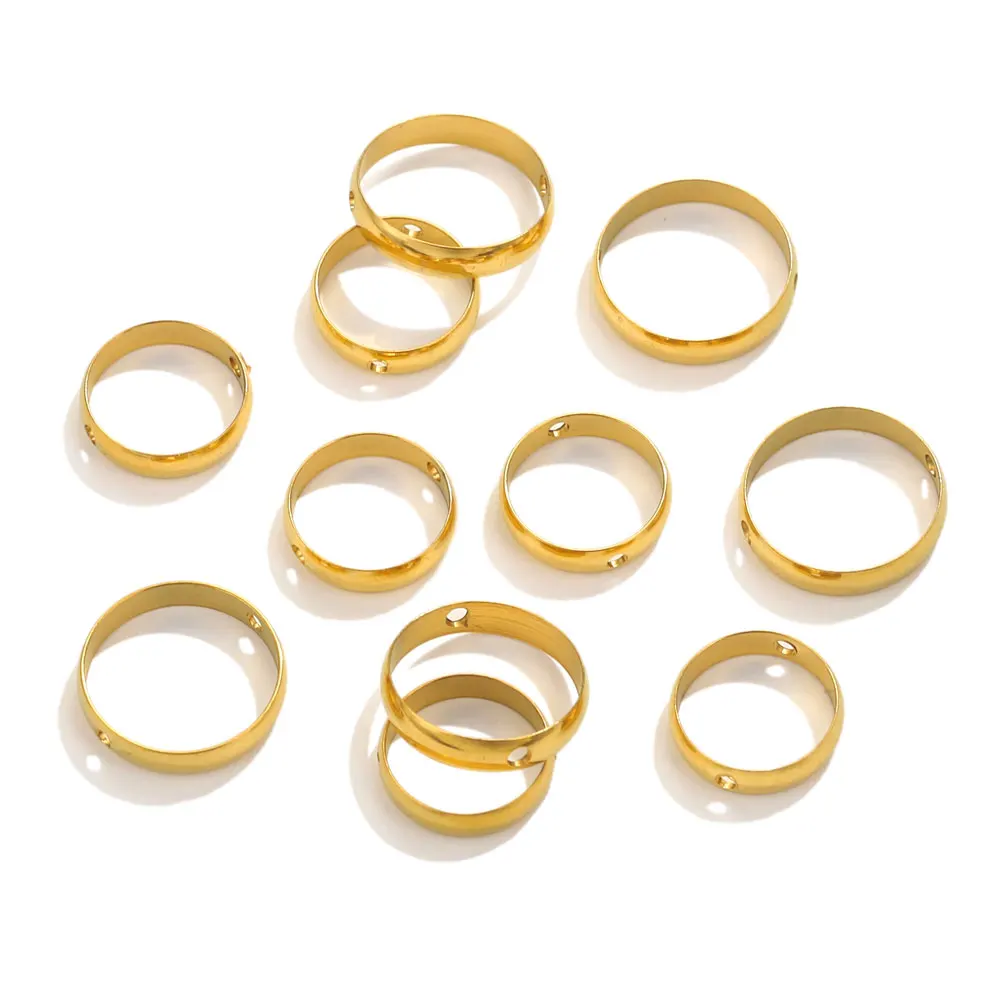 10pcs Gold Plated Stainless Steel Connect Beads Frame Ring Through Hole Bead Circle For DIY Beading Jewelry Making Supplies