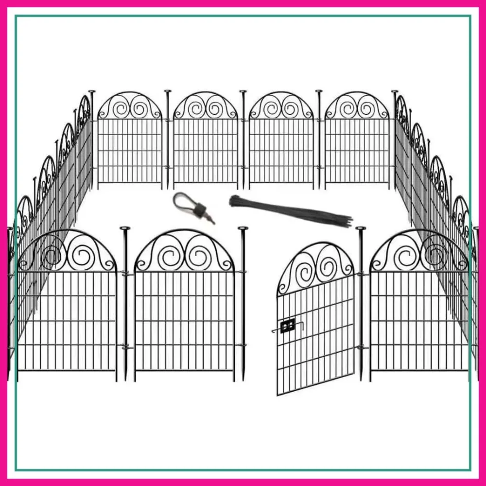 

Tall Garden Animal Barrier Fence with Gate, 40in x 27in 12 Panels, Dog Digging Fence, Black Metal Temporary Fence, Reusable Outdoor Yard Defense, Total 26.2ft