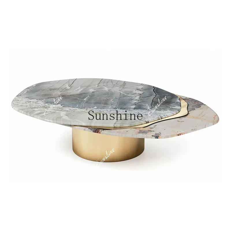 

luxury marble living room special-shaped stainless steel Italian minimalist design high-end coffee table villa large flat floor