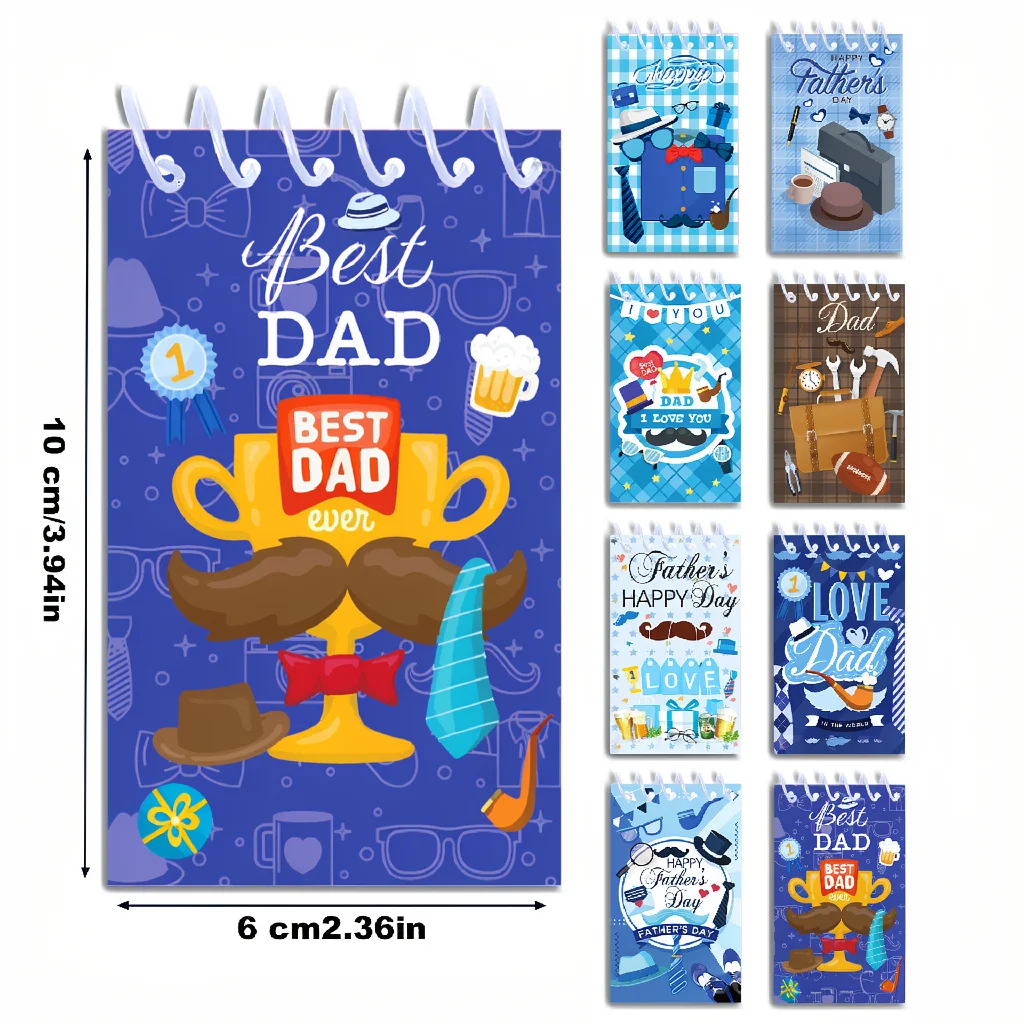

8pcs Father's Day Spiral Notebook Dad Gift Pocket Journal Tear-Off Memo Pad Party Favor Stationery Office School Supplies
