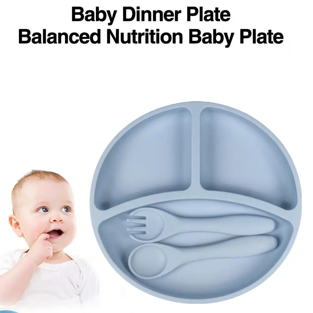 Silicone Toddler Plate Silicone Baby Feeding Set with Divided Suction Plate Toddler Spoon Forks Bpa Free Eating for Baby