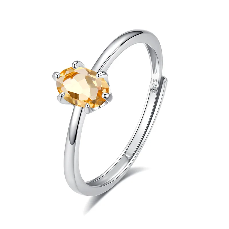 

925 Silver Simple Design Oval Genuine Gemstone Wedding Resizable Size Ring Natural Topaz Citrine Garnet Amethyst Peridot Jewelry