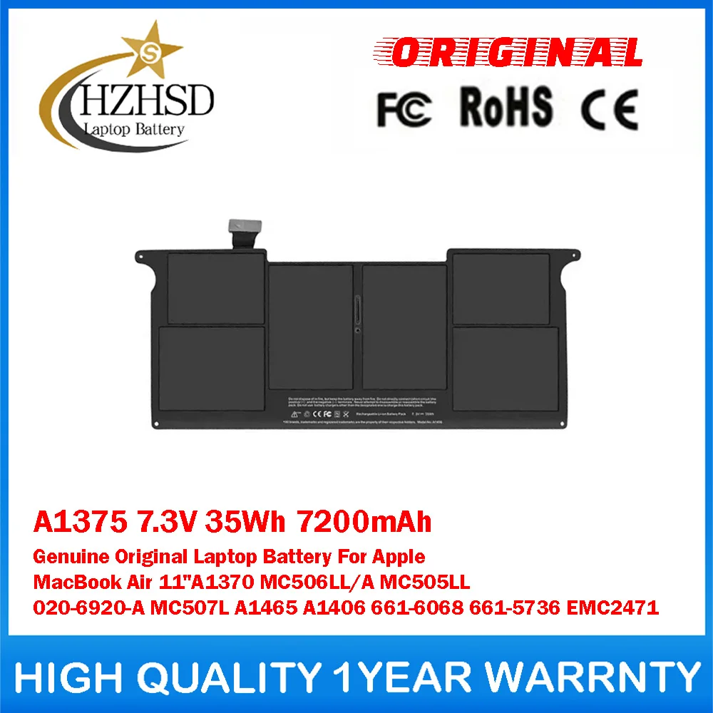 

A1375 7.3V 35Wh 7200mAh Genuine Original Laptop Battery For Apple MacBook Air 11"A1370 MC506LL/A MC505LL 020-6920-A MC507L A1465