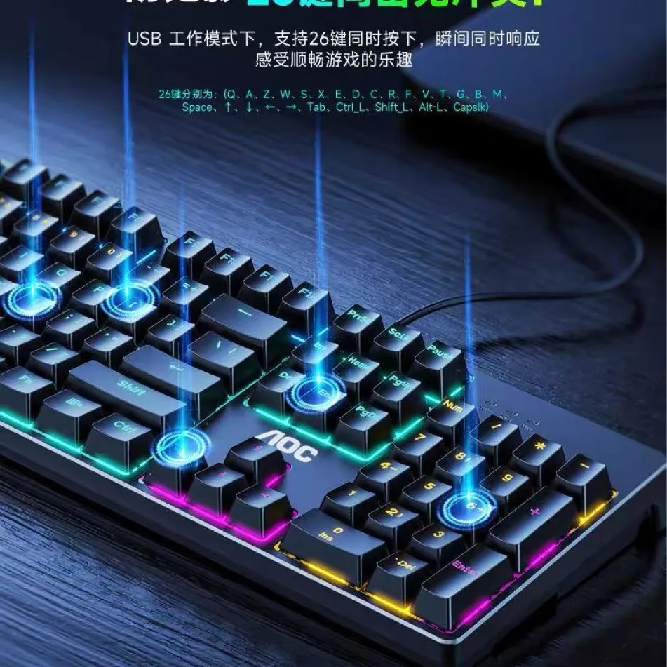 Full Size Key Wired Mechanical Gaming Keyboard Mouse Combo Blue Switches Mixed Backlight Waterproof Panel Desktop Pc Laptop