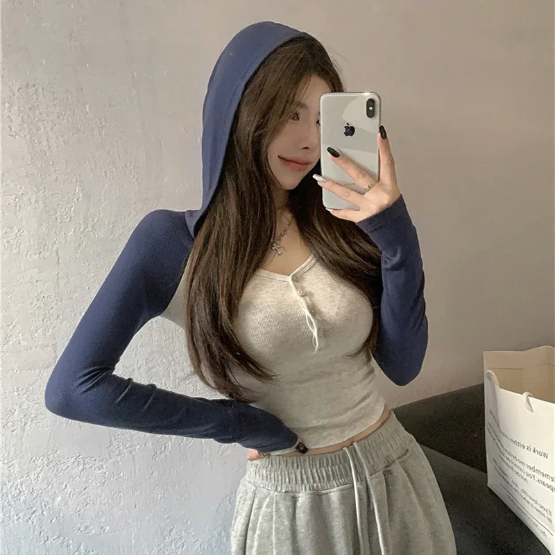 

2024 Spring New Hooded Sweater Y2K Women's Casual Fashion Korean Style Harajuku Hip Hop Punk Academy Style Tops Sweatshirt