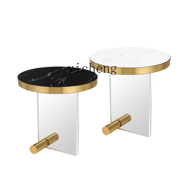 ZK Small Apartment Transparent Living Room Sofa Side Table Light Luxury Acrylic Metal Circle Bedroom Corner Table