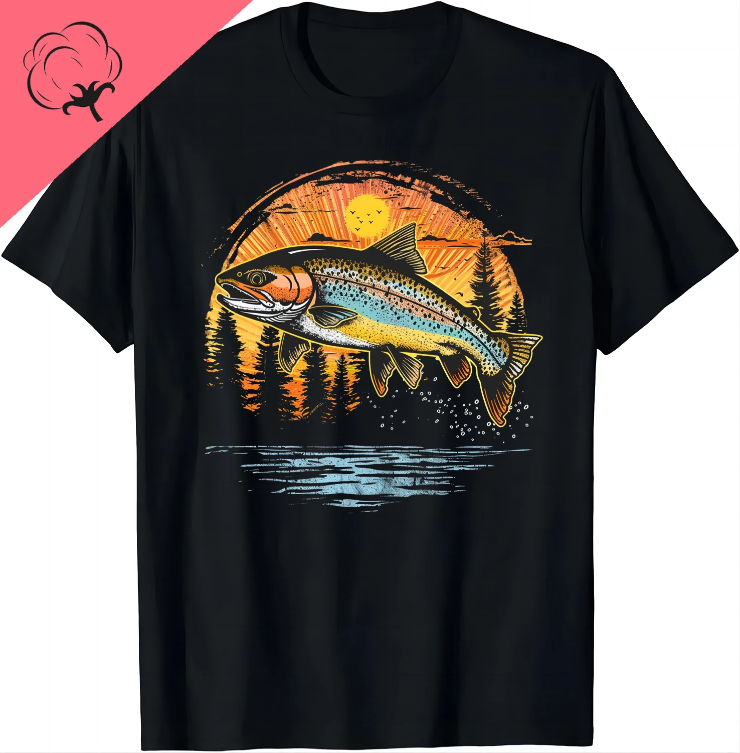 Unique Trout Print Tee - Fishing Adventure Awaits T Shirt  Graphic T Shirts  Men Clothing Tops Streetwear Vintage T Shirt