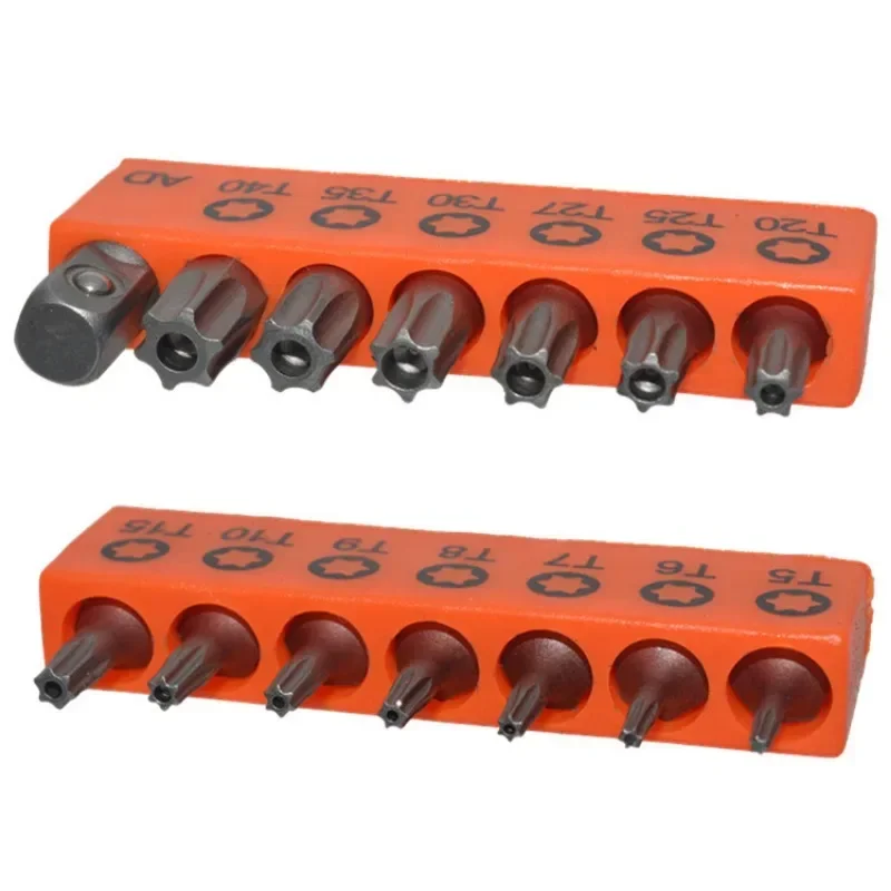 14Pcs of S2 Alloy Steel 25mm Hollow Plum Blossom Screwdriver Head Set Medium Hole Hexagonal Star Screwdriver T5-T40