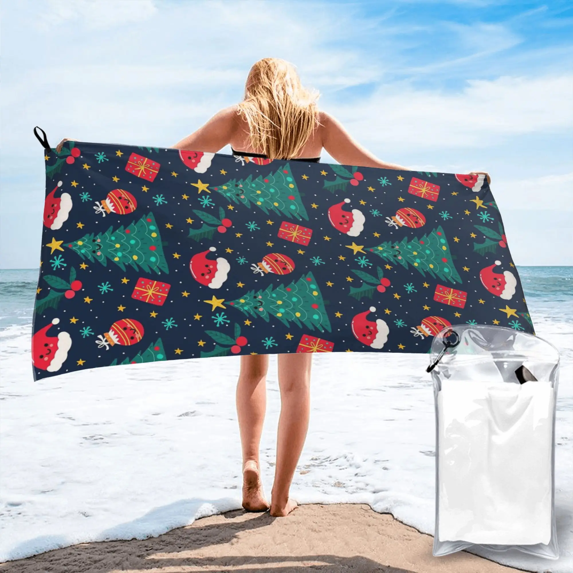 Merry Christmas & Happy Holidays! Beach Towel Soft Microfiber Quick Dry Absorbent Quick Towels For Yoga