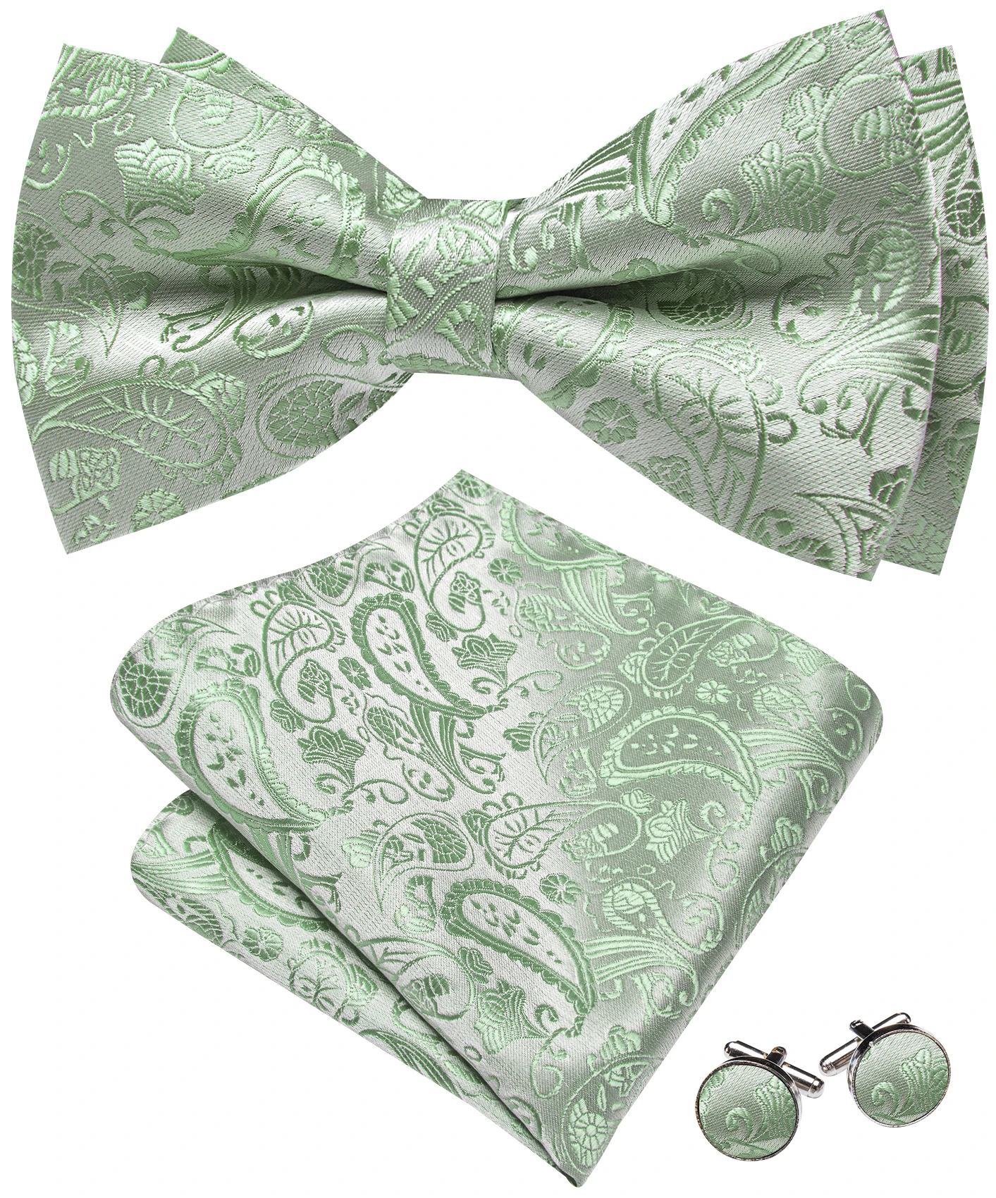 Barry Wang Jacquard pajarita para hombre preatada pajarita pañuelo gemelos conjunto rojo verde marfil pre corbatas fiesta de boda