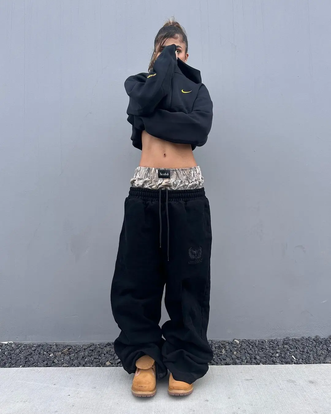 Calça esportiva feminina com punho duplo em folha, cintura baixa, Harajuku de rua, hip-hop na moda americana, verão, Y2K