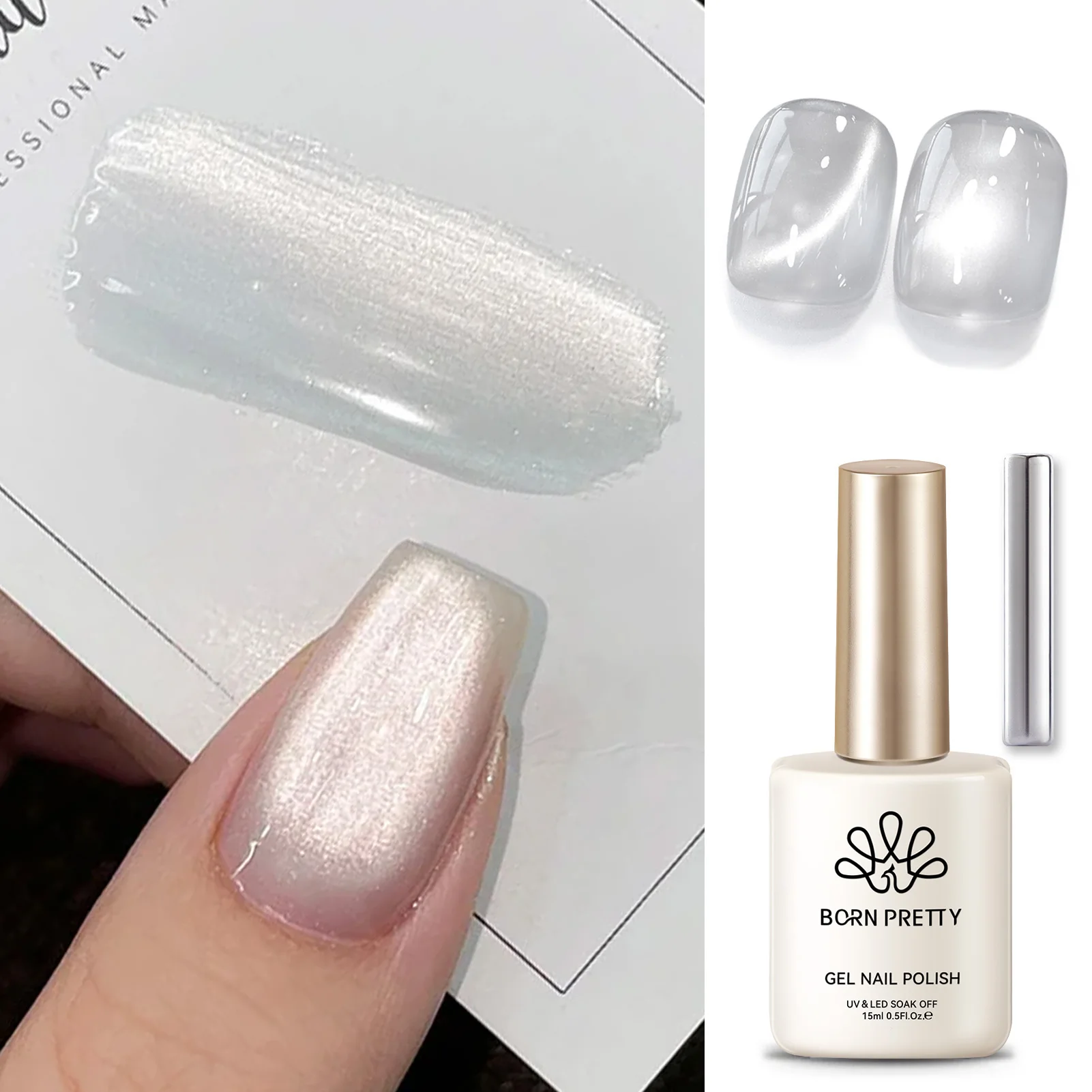 BORN PRETTY – vernis à ongles Gel magnétique chat blanc, lumière fluide, paillettes scintillantes, UV LED, Nail Art, 15ml, Salon de manucure