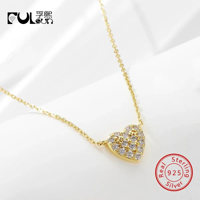 

925 Sterling Silver 14K Gold/Rhodium Plated Pave CZ Heart Pendant Necklace Women Dainty Minimalist Fine Jewelry