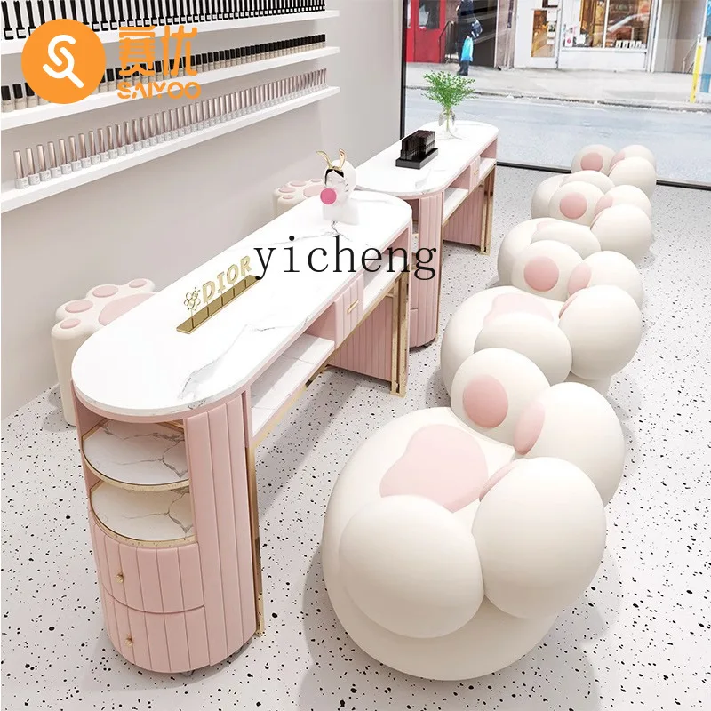 Zc Stone Plate Nail Table and Chair Set Nail Salon Single Double Manicure Table Economical Nail Table