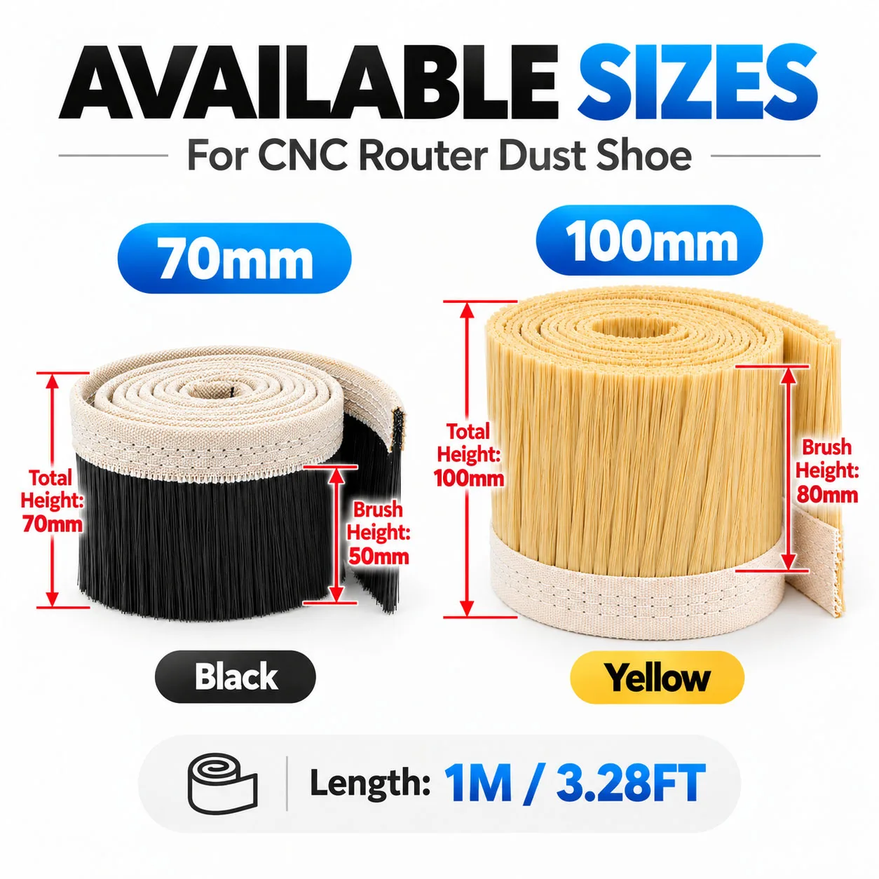 70mm/100mm Nylon Dust Cover Brush Vacuum Cleaner Engraving Machine Dust Cover CNC Router Brush Replacement 1M