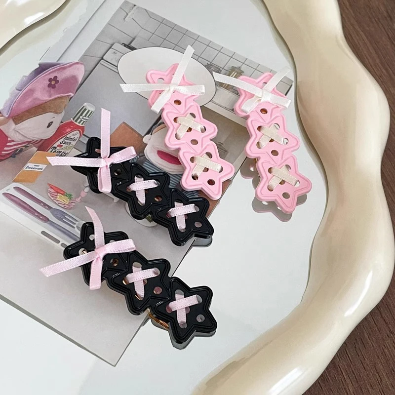 Star Bow Hair Clips Pins For Girls Fashion Acrylic Star BB Clips Side Hair Grip Barrettes Hair Accessories