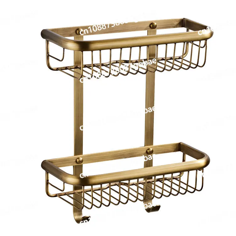 

Rectangle European bathroom wall-mounted 30cm double-layer hook rack brass antique bronze bathroom