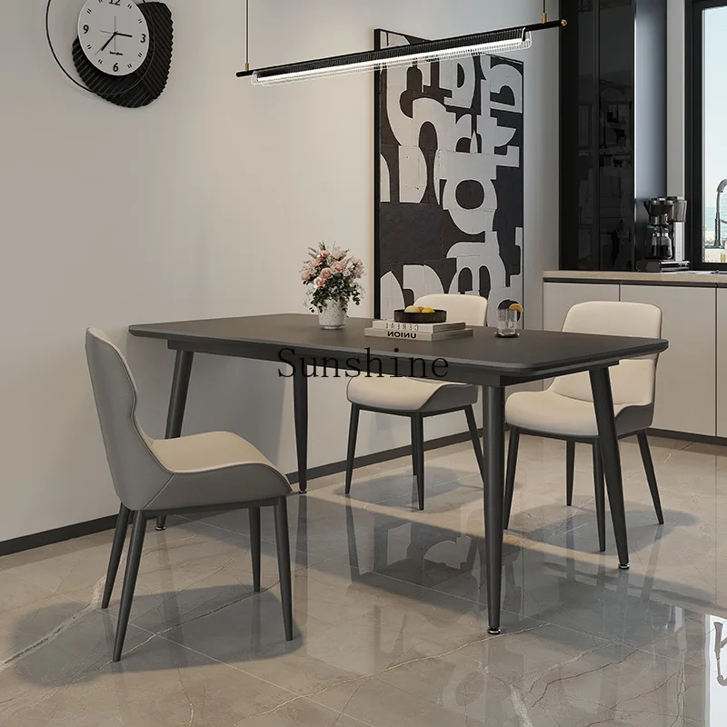 Italian black rock slab dining table rectangular modern simple household small apartment rock slab dining table