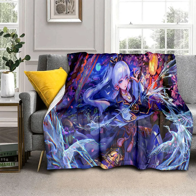 Game Genshin Impact Gamer Cartoon Blanket,Soft Throw Blanket for Home Bedroom Bed Sofa Picnic Travel Office Cover Blanket Kids