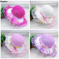 Children Beach Hats Lace Ribbon Chapeau Large Brim Sun Hat Wedding Party Kids Headwear Caps Elegant Girls Sunscreen Panama Straw